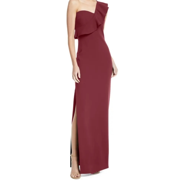 Likely Dresses & Skirts - Likely Halsey size 10 One shoulder dress gown in wine column dress ruffle
